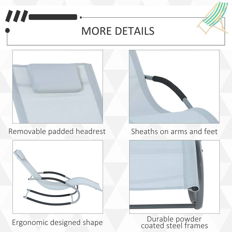 Outsunny Zero Gravity Chaise Rocker Patio Lounge Chairs with Recliner w/ Detachable Pillow & Weather-Fighting Fabric