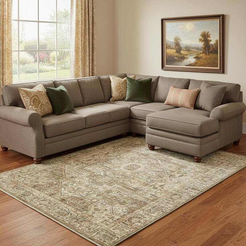 HomeRoots Floral Medallion Traditional Rectangle Area Rug - 6' X 9'