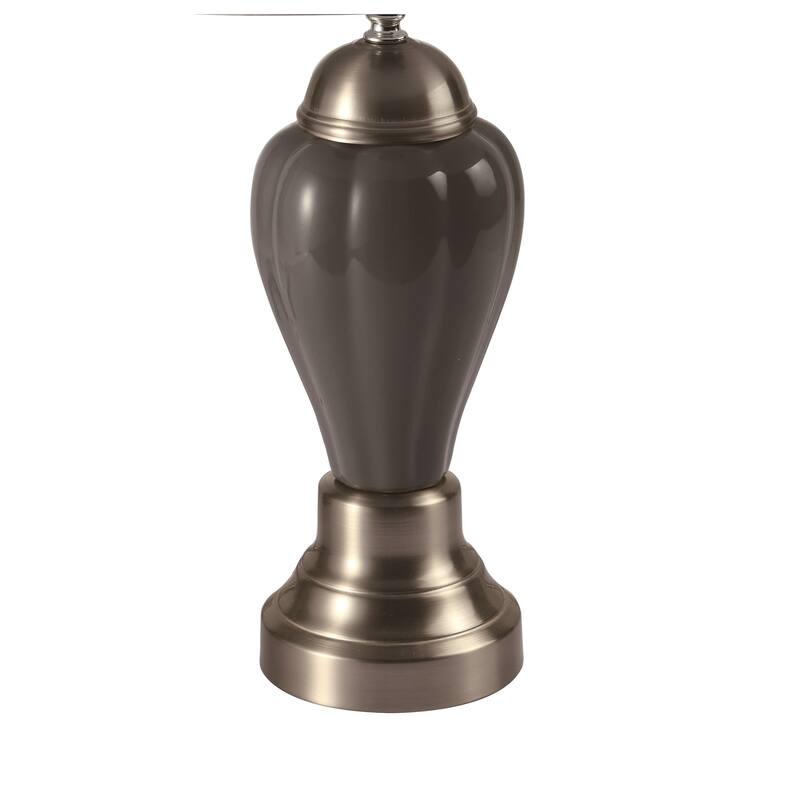 1pc Elegant Crafted Table Lamp Glossy Gray Base Contrasting Metallic Details Pleated Shade Modern Look Porcelain Rotary Switch