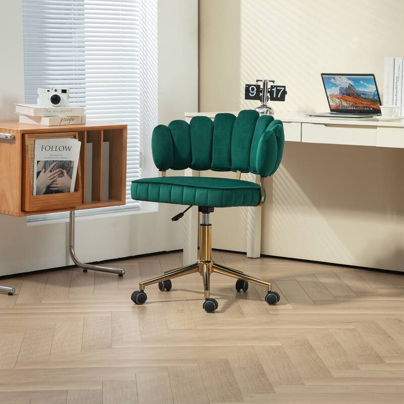 Velvet Home Office Desk Chair, Height Adjustable Task Chair, Armless Single Chair with Wheels, 360° Swivel Vanity Chair - N/A