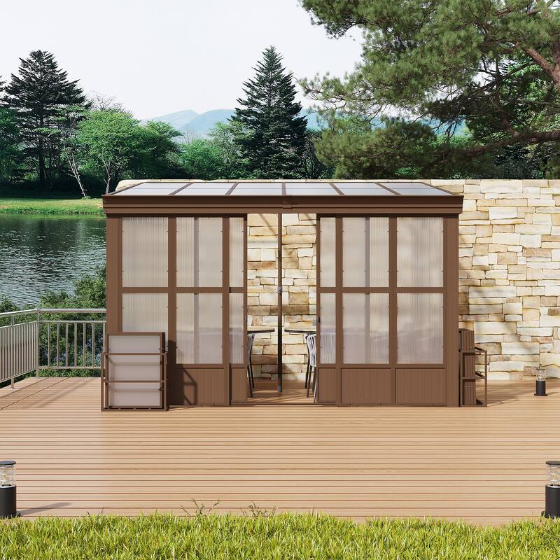 Lean-to Sunroom 10x12FT, Wall Mounted Solarium