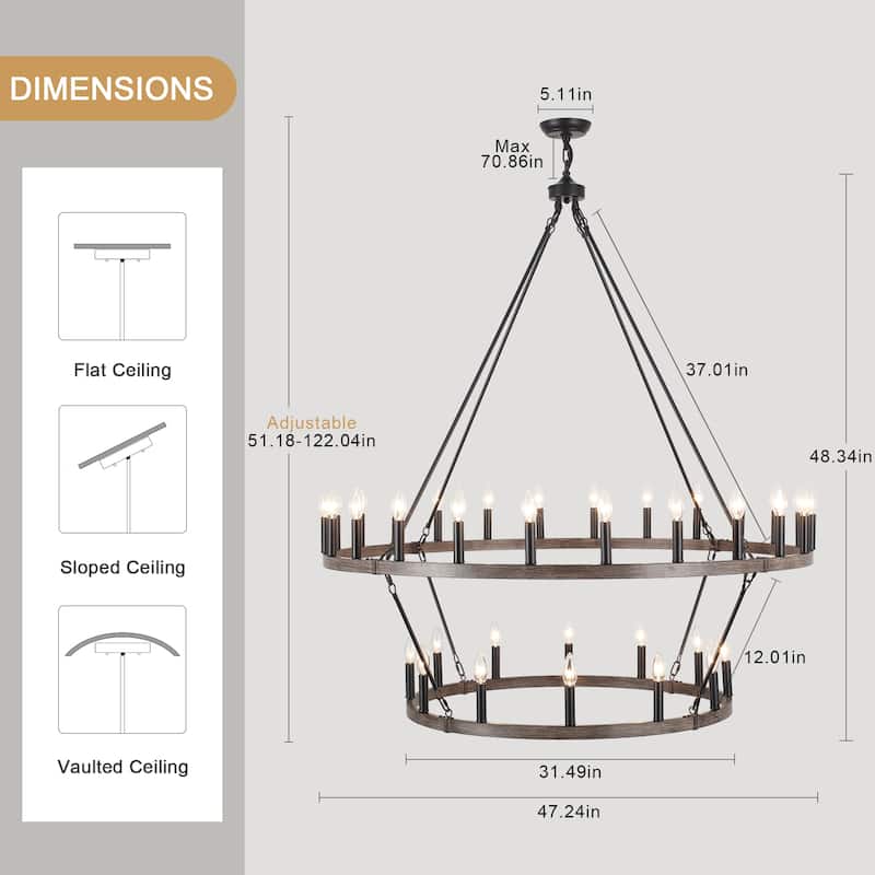 Rustic Wagon Wheel Chandelier 2 Tier 36-Light Extra Large Farmhouse Light Fixture