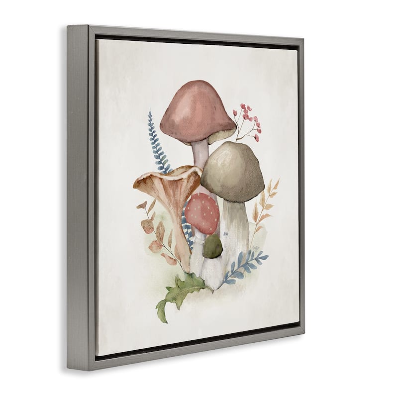 Stupell Pink Blooming Mushrooms Framed Floater Canvas Wall Art Design By Mollie B.