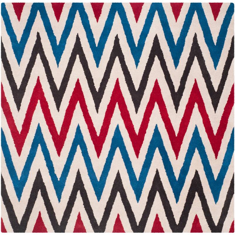 SAFAVIEH Handmade Chatham Klasina Modern Moroccan Wool Rug - 7' Square - Ivory/Multi