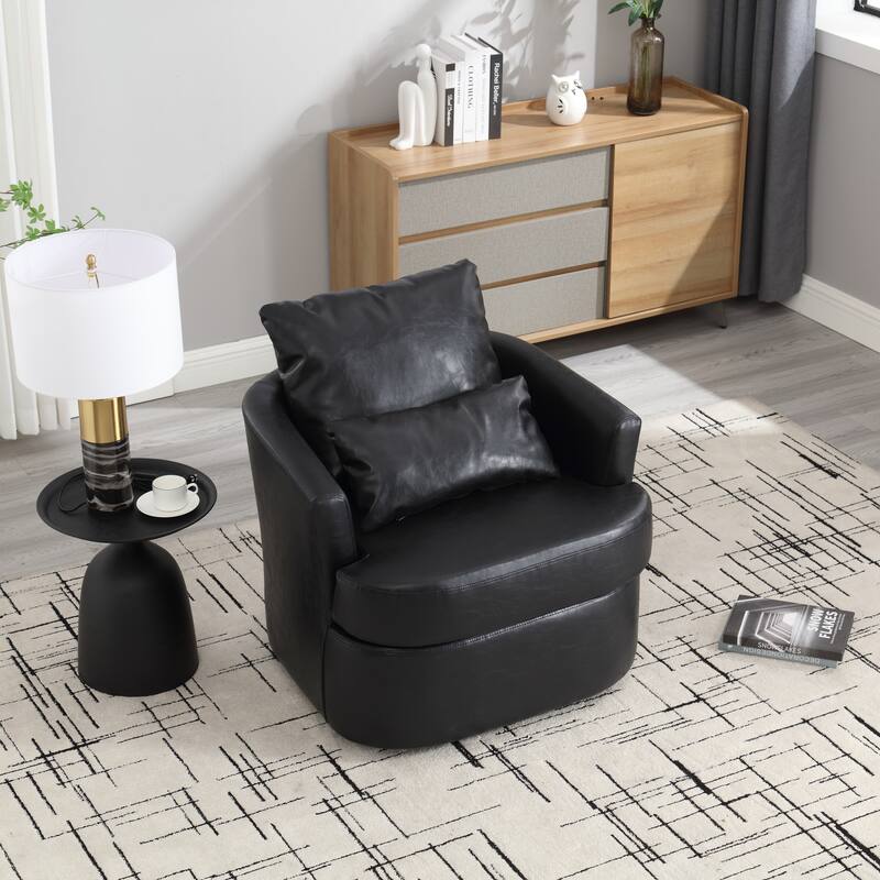 Comfy Round Accent Sofa Chair for Living Room, 360 Degree Swivel Barrel Club Chair for Nursery, Hotel, Bedroom, Office, Lounge - Black