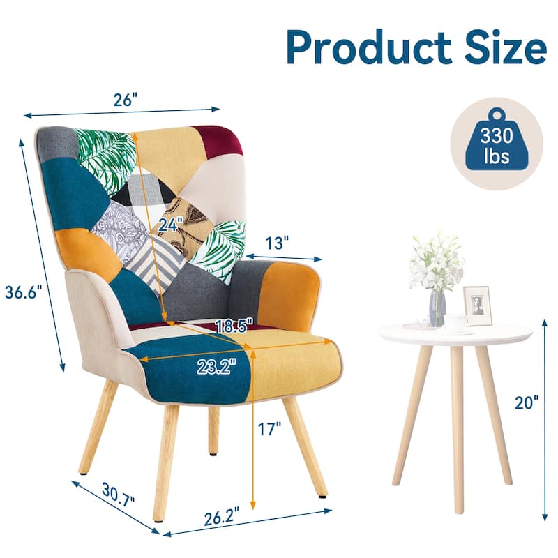 Modern Fabric Upholstered Wingback Armchair Accent Chair