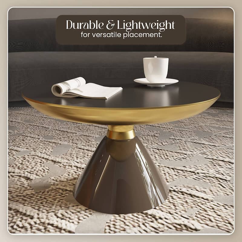 30-Inch Coffee Table Round Glass Tabletop with Gold Iron Rim and Glass Base