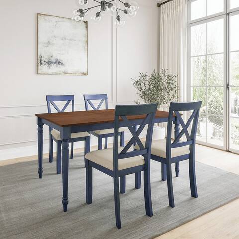 Lafayette Medium Brown and Navy Blue Wood Dining Set