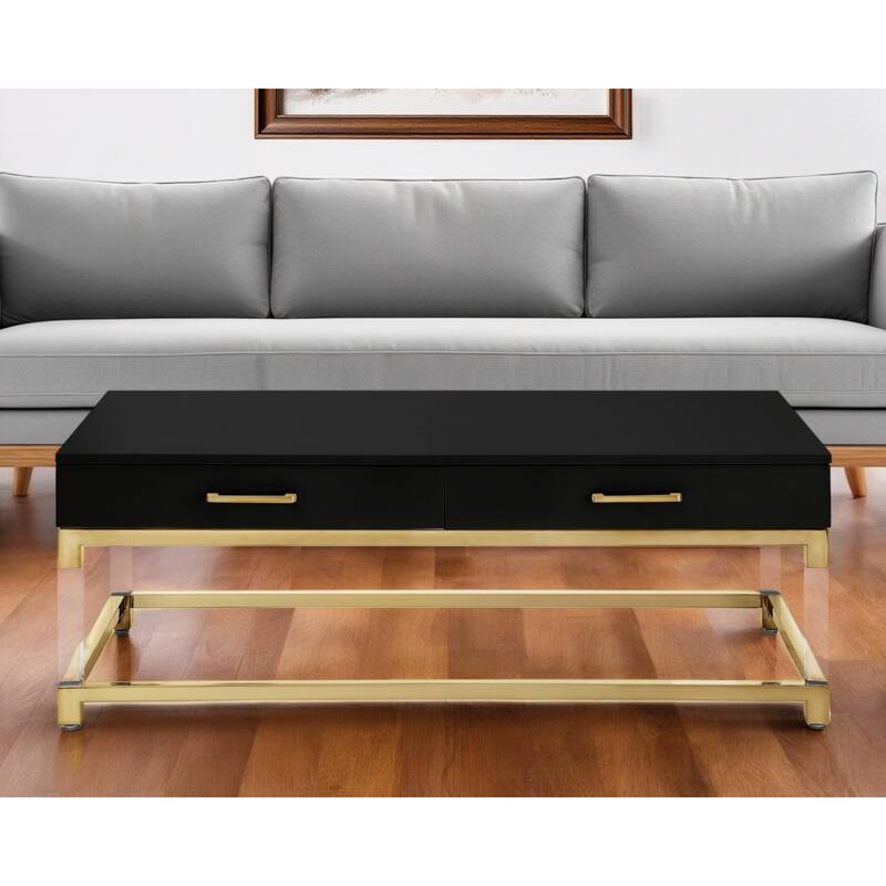 HomeRoots 47" Black Gold And Clear Wood Acrylic And Steel Coffee Table - 46.5' X '16.9' X '22.8 - Black
