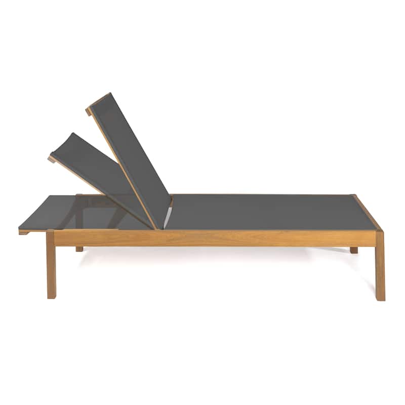 Leo 77.56"x26.38" Modern Minimalist Adjustable Acacia Wood Chaise Outdoor Lounge Chair, Natural by JONATHAN Y