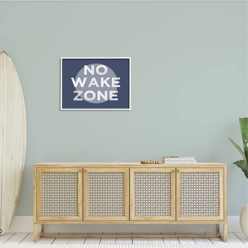 Stupell No Wake Zone Circular Background Grunge Textured Words Framed Wall Art, Design by Daphne Polselli - Blue