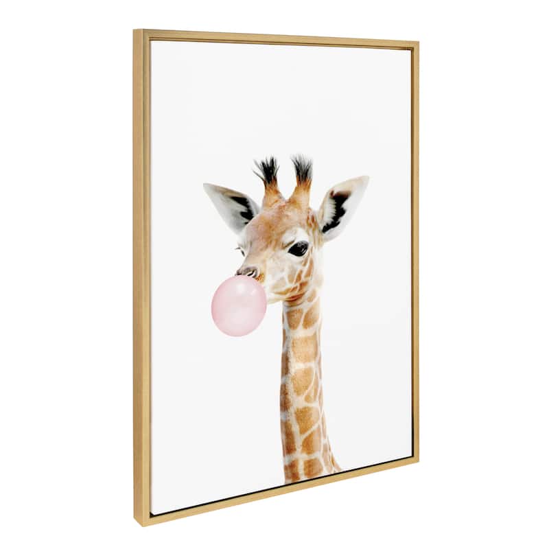 Kate and Laurel Sylvie Gum Giraffe Framed Canvas by Amy Peterson - 23x33 - Plastic - Yellow