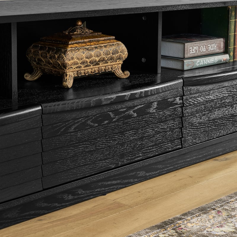 Roomfitters 63" Mid Century Modern TV Stand, Solid Wood Farmhouse Entertainment Console, Louver Doors & Outlet Holes