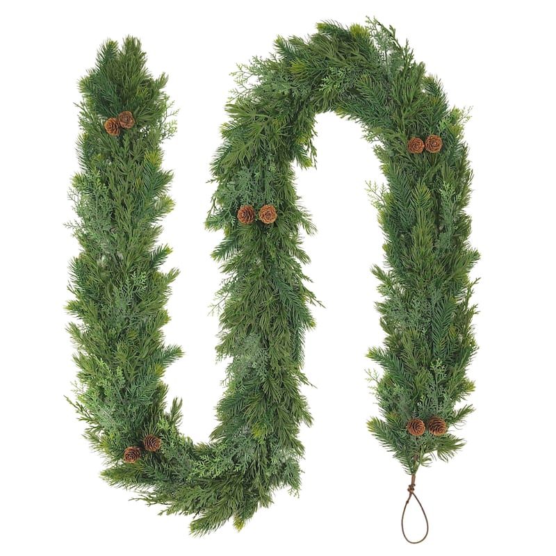 Artificial Pine Christmas Garland with Pinecones - 9' x 10" - Unlit