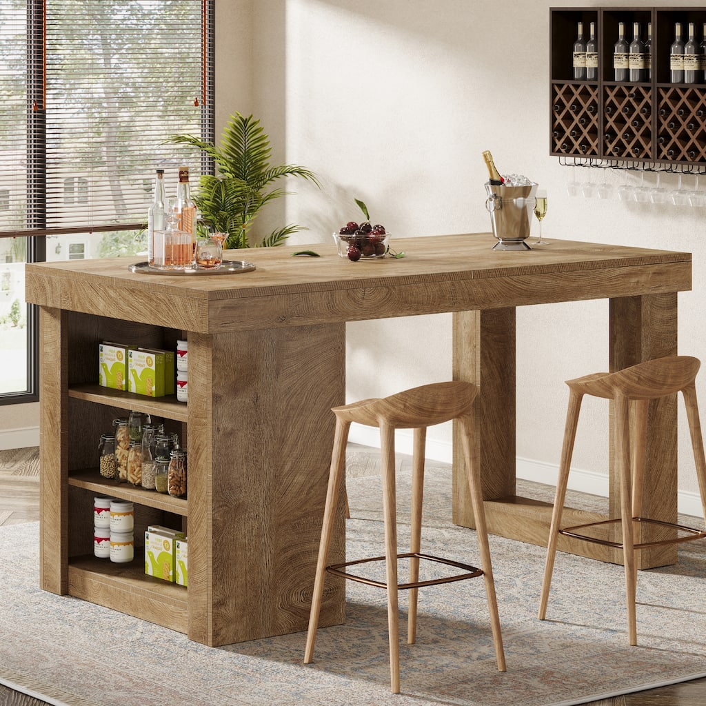 37.4" Tall Bar Table with Storage Shelves, Rectangular Counter Height Dining Table, Wood Pub Table for Home Bar, Kitchen