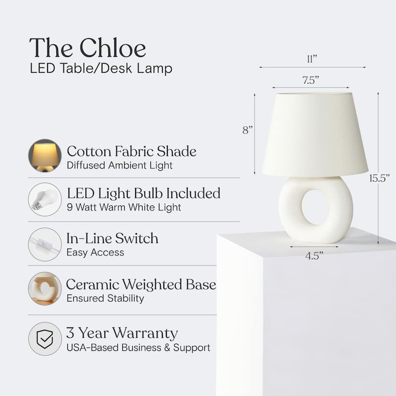 Brightech Chloe 15.5" Off-White Beige Standard Super Bright LED Traditional Table Lamp with Off-White Cream Fabric Empire Shade