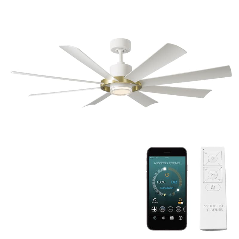 Aura Indoor or Outdoor 8-Blade 60in Smart Ceiling Fan - 60 - Soft Brass/Matte White
