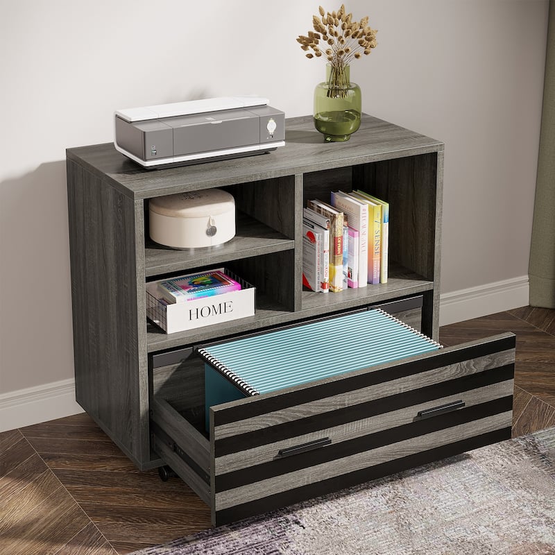 Large Executive Desk with Mobile File Cabinet, 62.2" L-Shaped Office Desk Business Workstation Set
