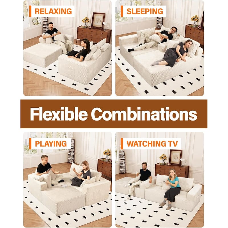 WINSOON 135"x69" Plush Modular Sectional Sofa with Pillows