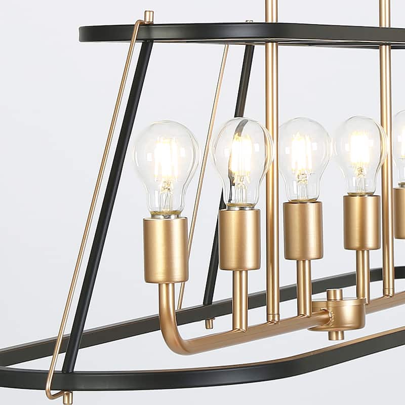 Oversized Modern Metal 6-Light Linear Dining Pendant Black Chandelier - 50.4"W x 13.8"D x 26" - 76"H