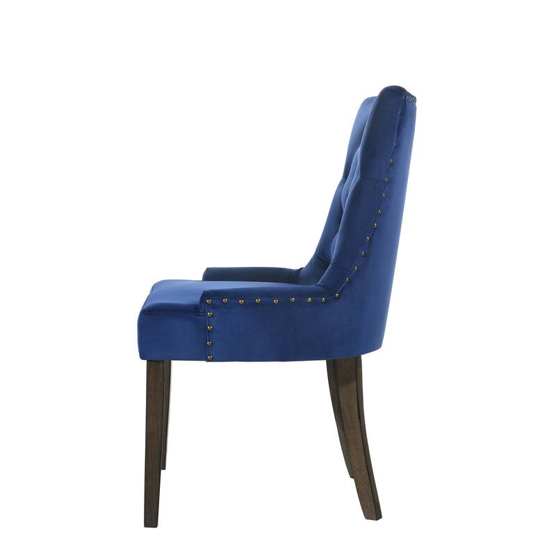Side Chair, Blue Velvet & Espresso Finish - Blue