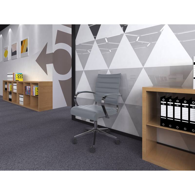 Modern Office Chair, Executive Mid-Back Conference Room Chair in PU Leather with Wheels and Arms