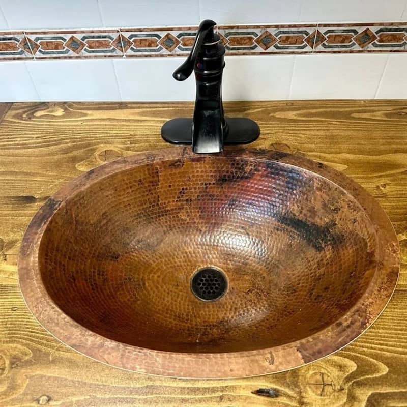 19" Oval Copper Bathroom Sink Dual Mount in Natural Patina by SimplyCopper - 19' x 14' X 5"