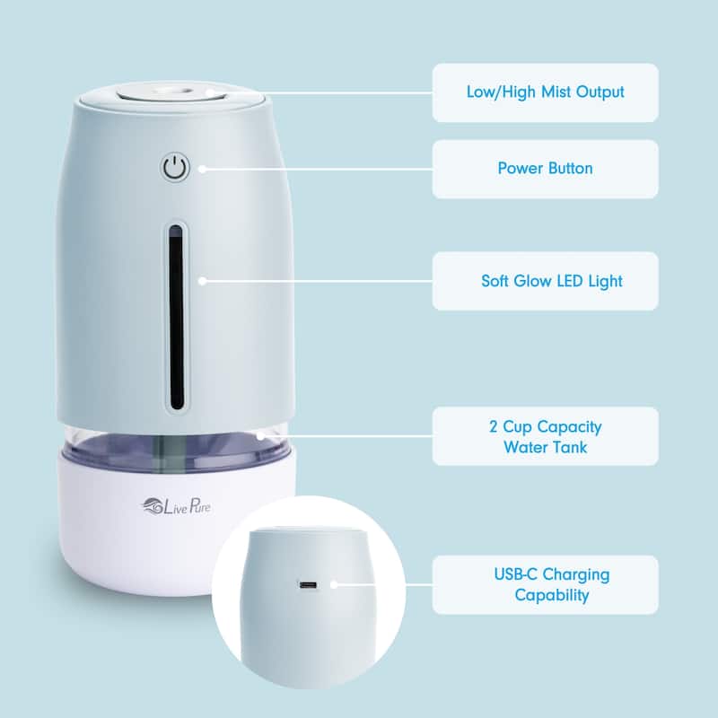 LivePure LP250 Aqua Glo Portable Cool Mist Humidifier