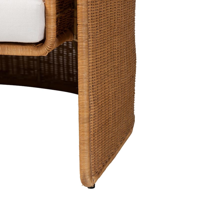 Carina Natural Rattan Sofa with Cushion - Handwoven 3-Seater Couch with U-Shaped Sculptural Frame and Deep Seating