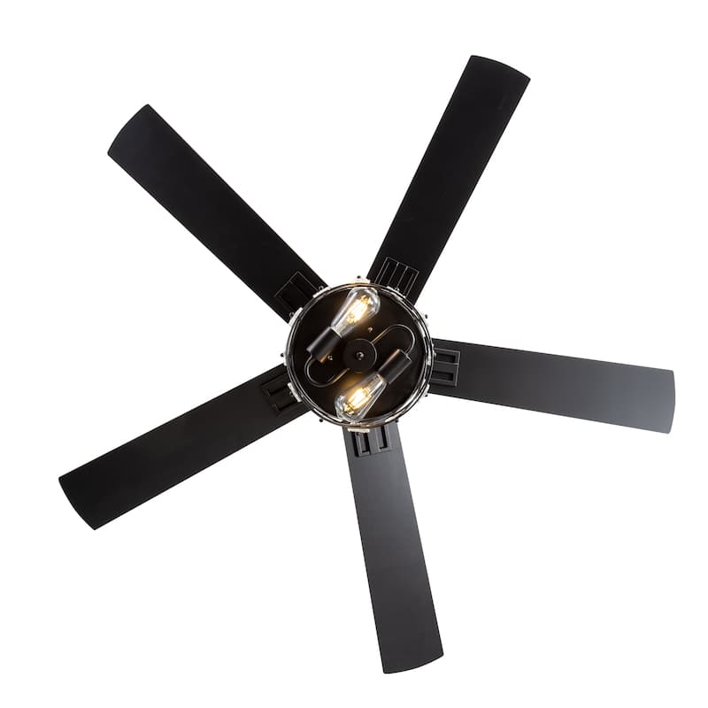 52" Black Wood Modern Floral Indoor Ceiling Fan Chandelier with Remote