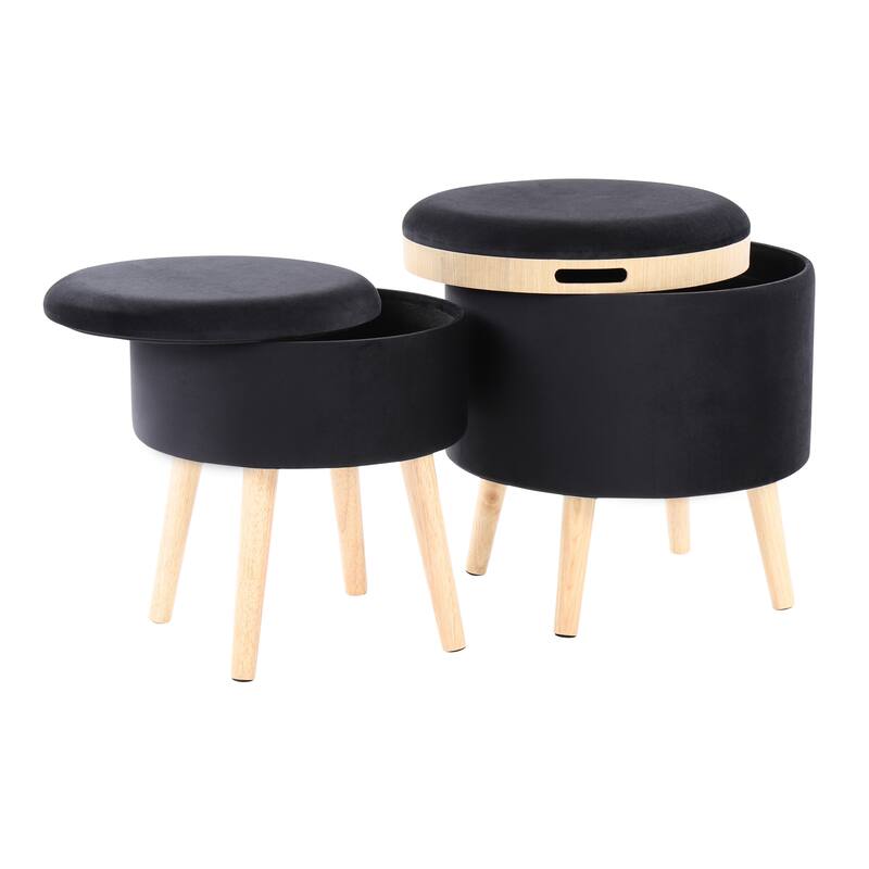 Tray Contemporary Storage Ottoman with Matching Stool in Fabric and Wood Legs by LumiSource
