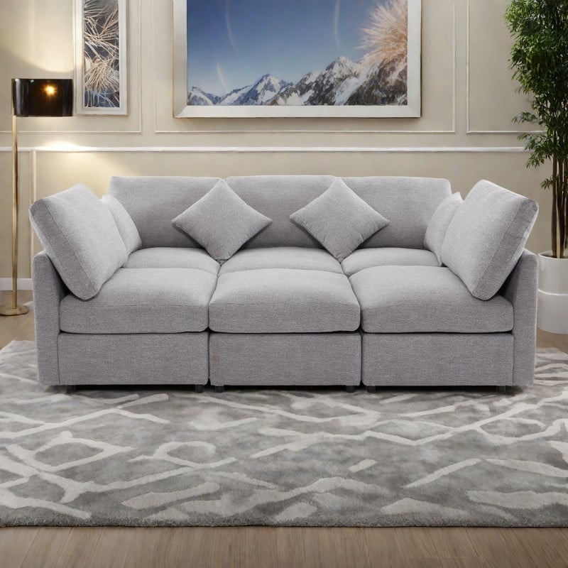 85.4" Chenille Modular Sectional Sofa with Ottoman and USB Ports - U/L-Shaped Convertible Design - LIGHT GREY