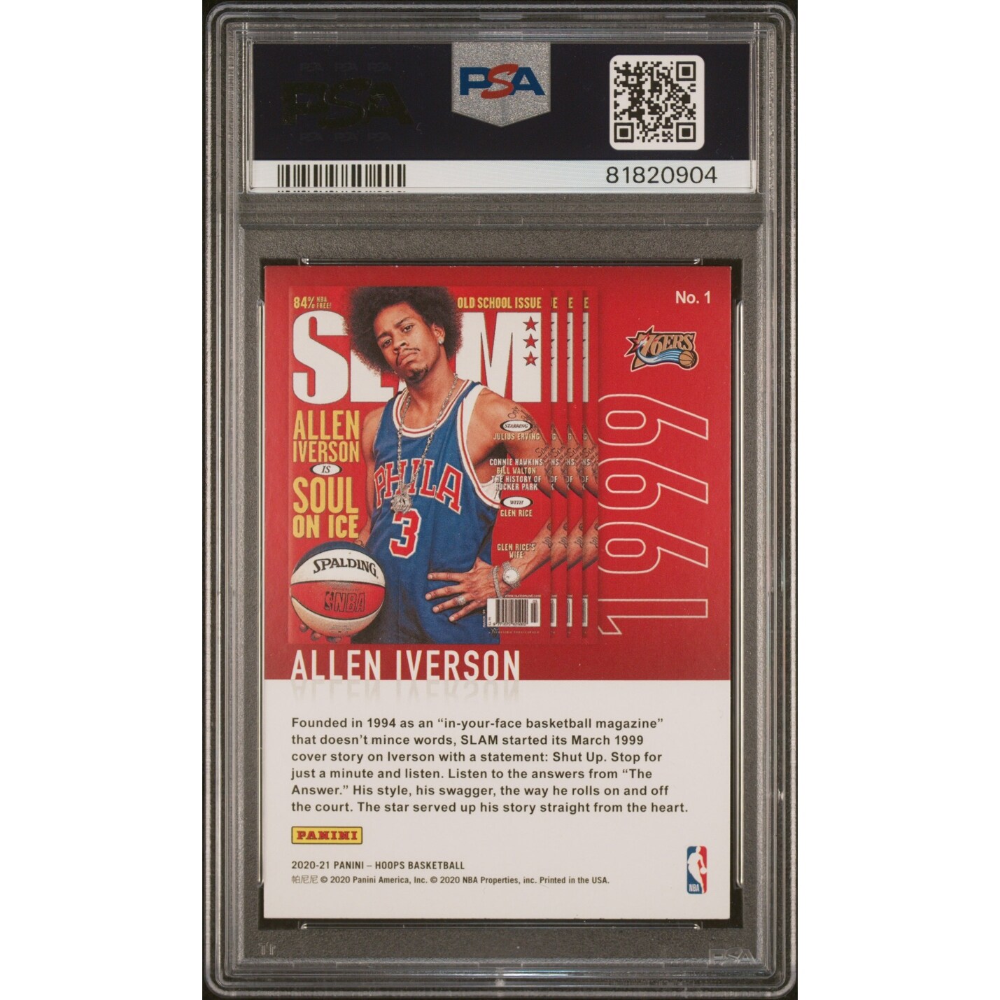 Allen Iverson 2020 Panini Hoops Slam Signed Basketball Card #1 