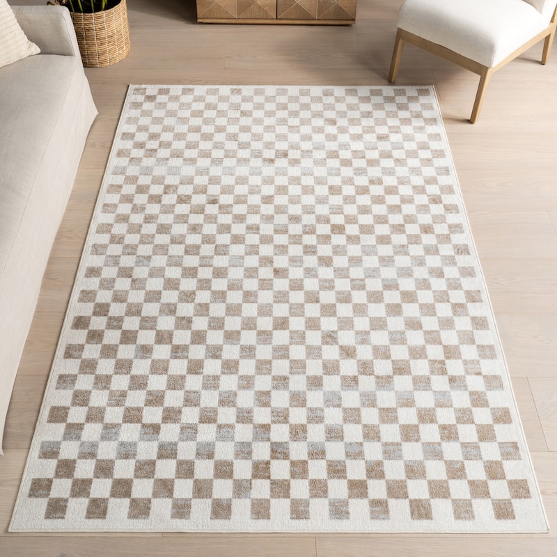 Nuloom Lulie Checkered Machine Washable Area Rug - 6' 7" x 9' - Beige - Rectangle