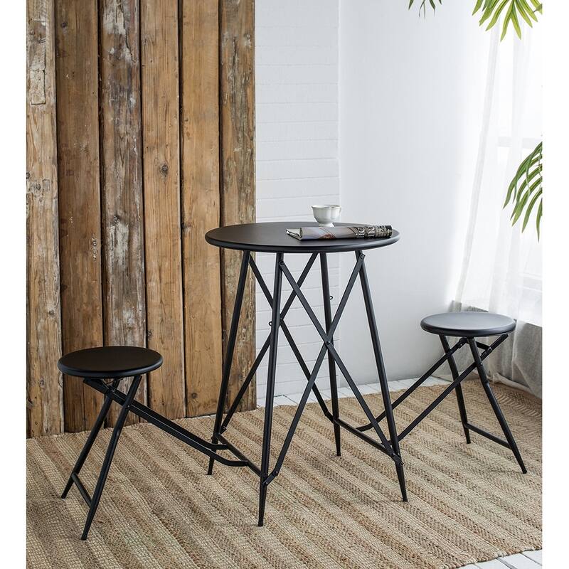 GDFStudio - Mason Multi-Use Foldable Side Table and Seating Set with Sleek Industrial Style - 60.83x24x32.3" - Black