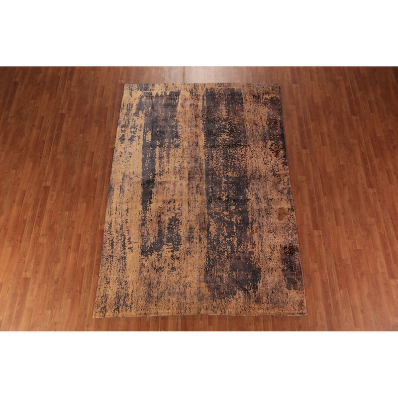 Contemporary Abstract Indian Rug Hand-Knotted Bedroom Wool Carpet - 6'6"x 9'4"