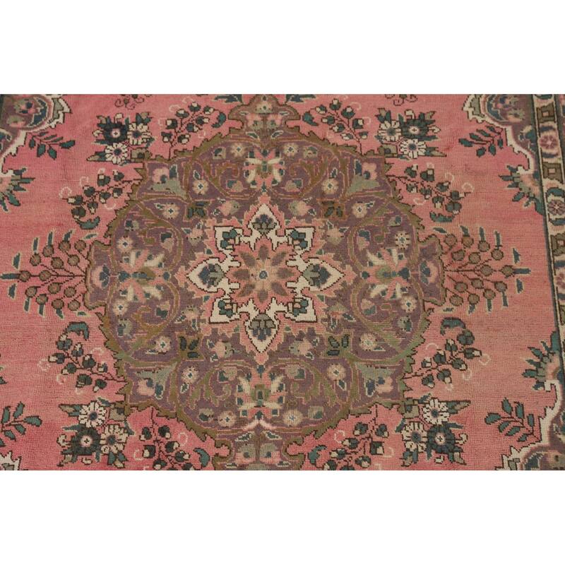 Pink Tabriz Persian Vintage Area Rug Handmade Wool Carpet - 6'8" x 9'10"
