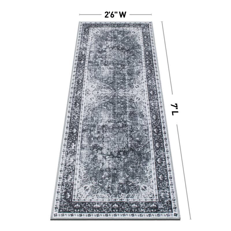 Traditional Distressed Medallion Machine Washable Area Rug