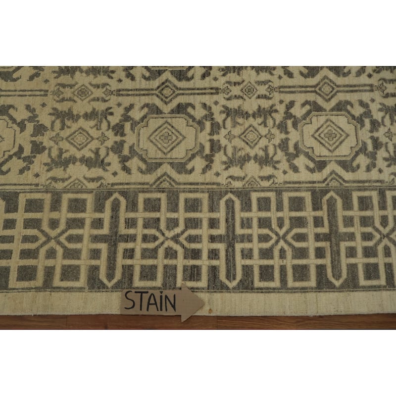 Hand Knotted Oriental 100% Wool Carpet Traditional Geometric Beige & Ivories Peshawar Area Rug - 10' 0'' X 8' 1''
