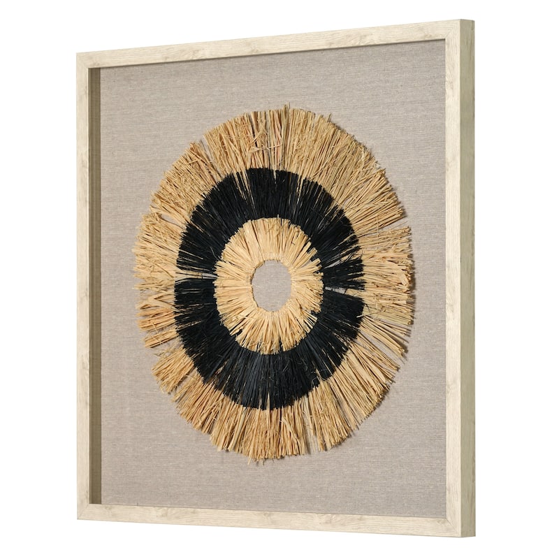 Handmade Framed Natural Straw and Linen Wall Art Decor - 23.5" x 23.5" - 23.5" x 23.5" - 23.5" x 23.5"