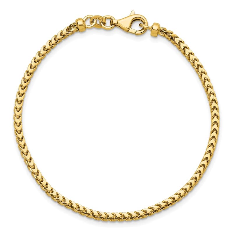 Curata Solid 18k Yellow Gold Italian 7.5" 2.4mm Wide Woven Franco Chain Bracelet