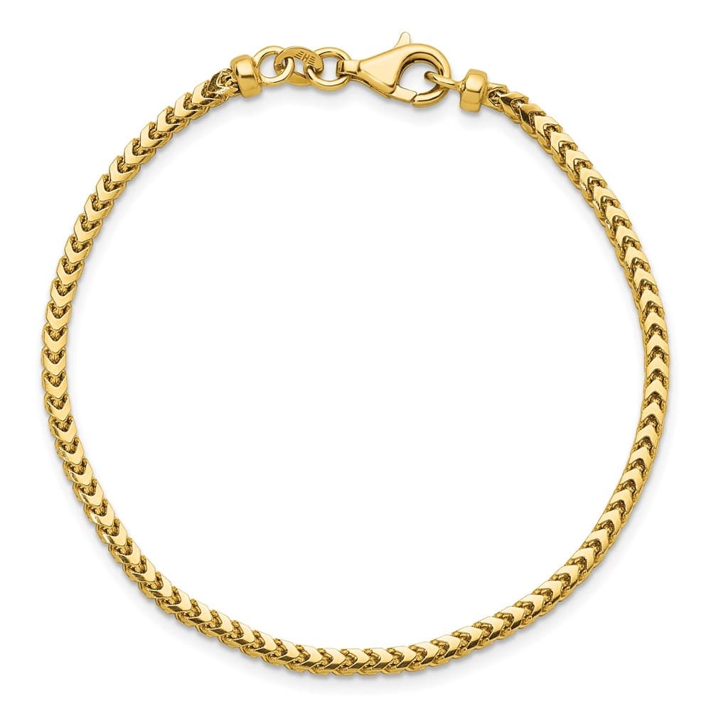 Curata Solid 18k Yellow Gold Italian 7.5" 2.4mm Wide Woven Franco Chain Bracelet