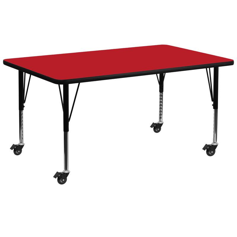 Mobile 30''W x 72''L HP Laminate Activity Table - Adjustable Short Legs - Red