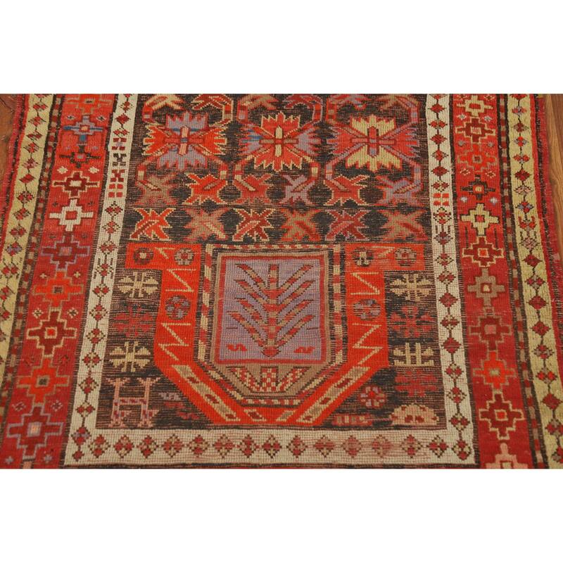 Hand Knotted Oriental 100% Wool Carpet Transitional Geometric Oranges & Rust Anatolian Area Rug - 4' 2'' X 3' 6''