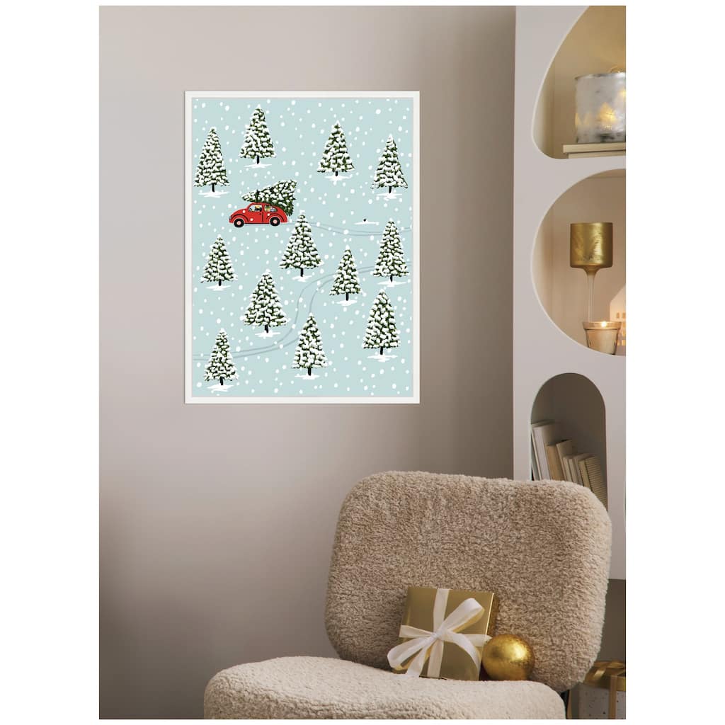 Kate and Laurel Sylvie Framed Canvas Christmas Tree Hunt by Bex Morley Design