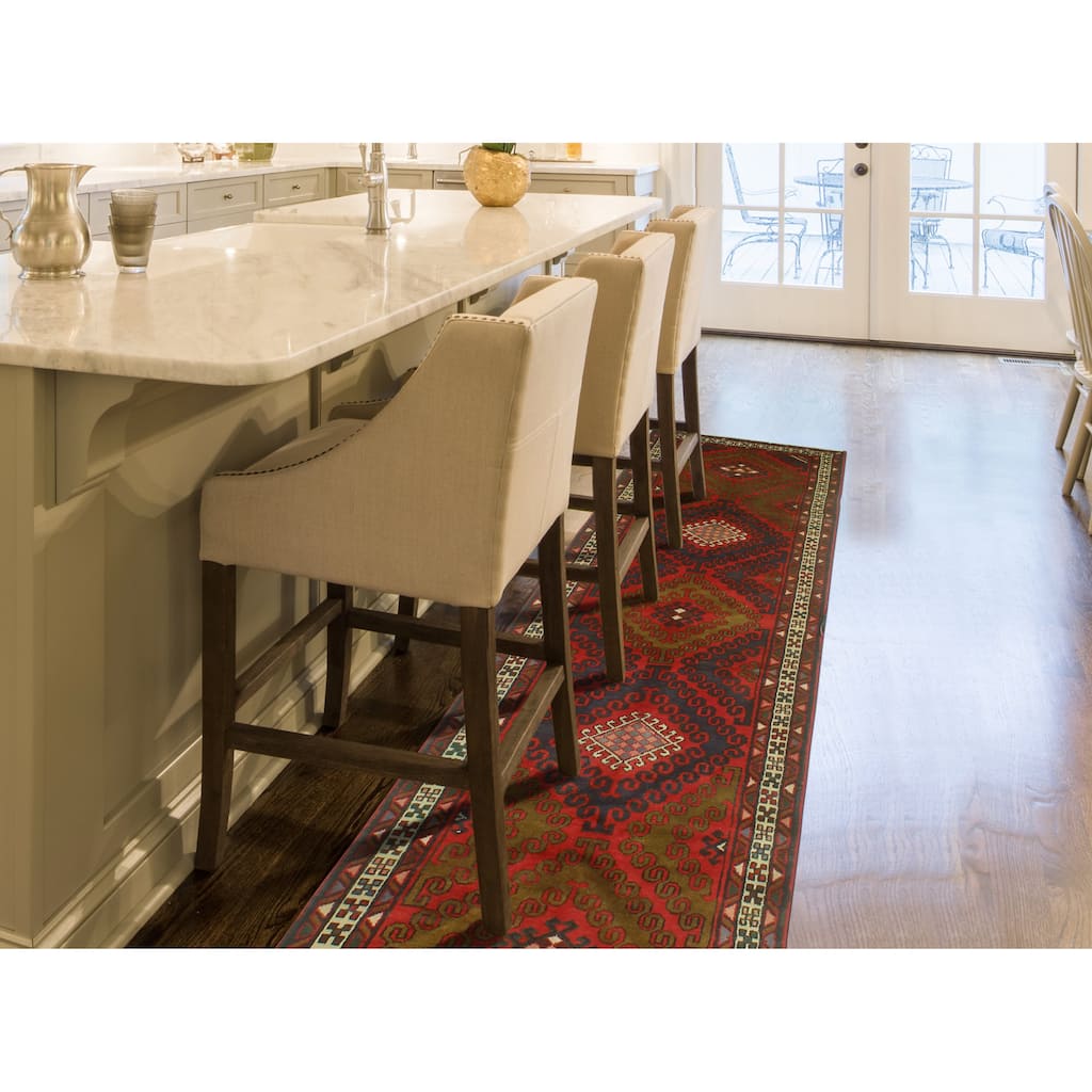 Fine Vintage Distressed Bunmi Burgundy/Navy Runner - 3'5" x 13'2"