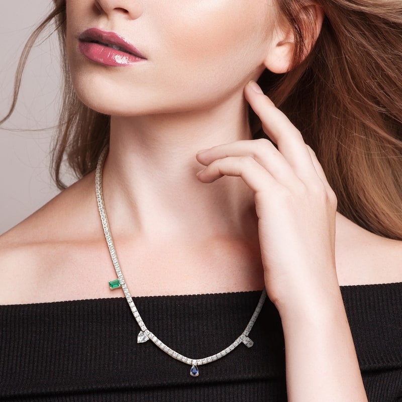 Miadora 19 1/2ct TGW Created Multi-Gemstone Station Necklace in Sterling Silver