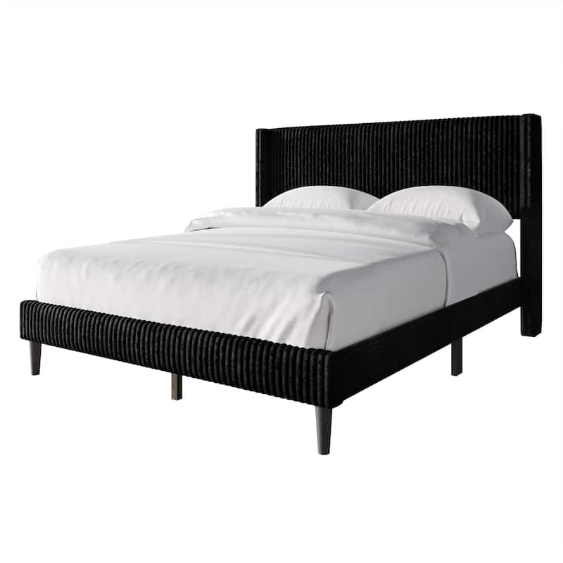 CraftPorch Modern Wingback Upholstered Velvet Bed