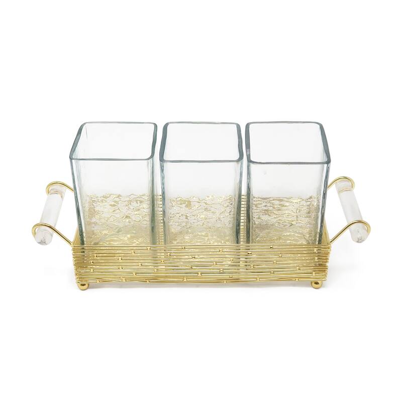 Cutlery Holder with Gold Stand and Cylinder Handle - N/A