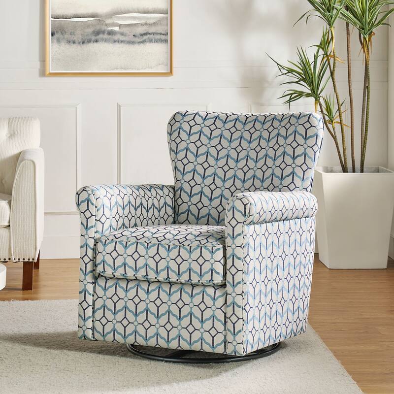 Georg Comfortable Floral Fabric Swivel Rocker Chair with Rolled Armrest by HULALA HOME